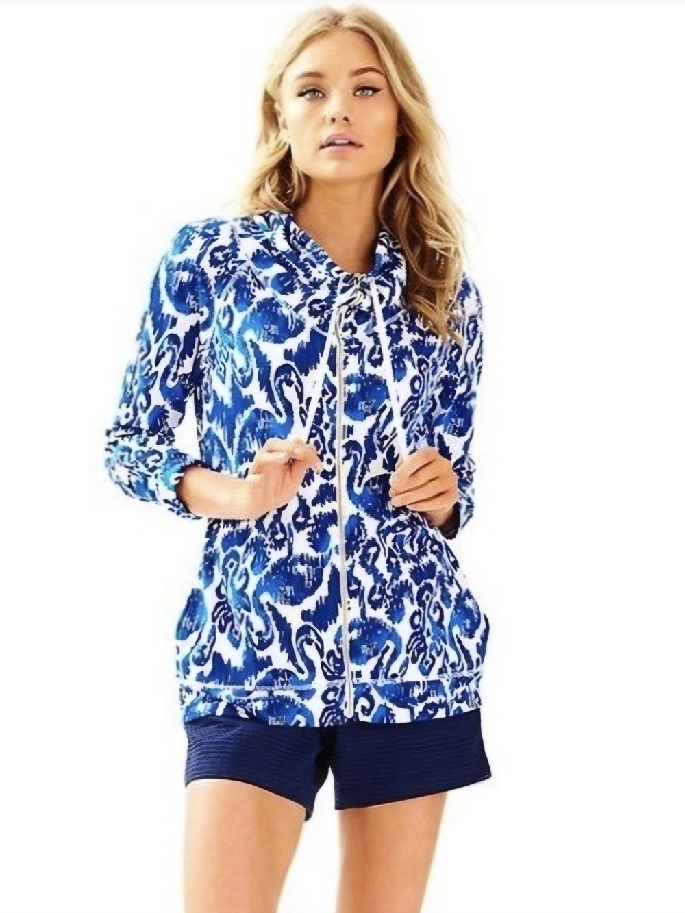 Lilly Pulitzer Angela Zip-Up Funnel Neck Jacket Beach Bathers Flamingo - M